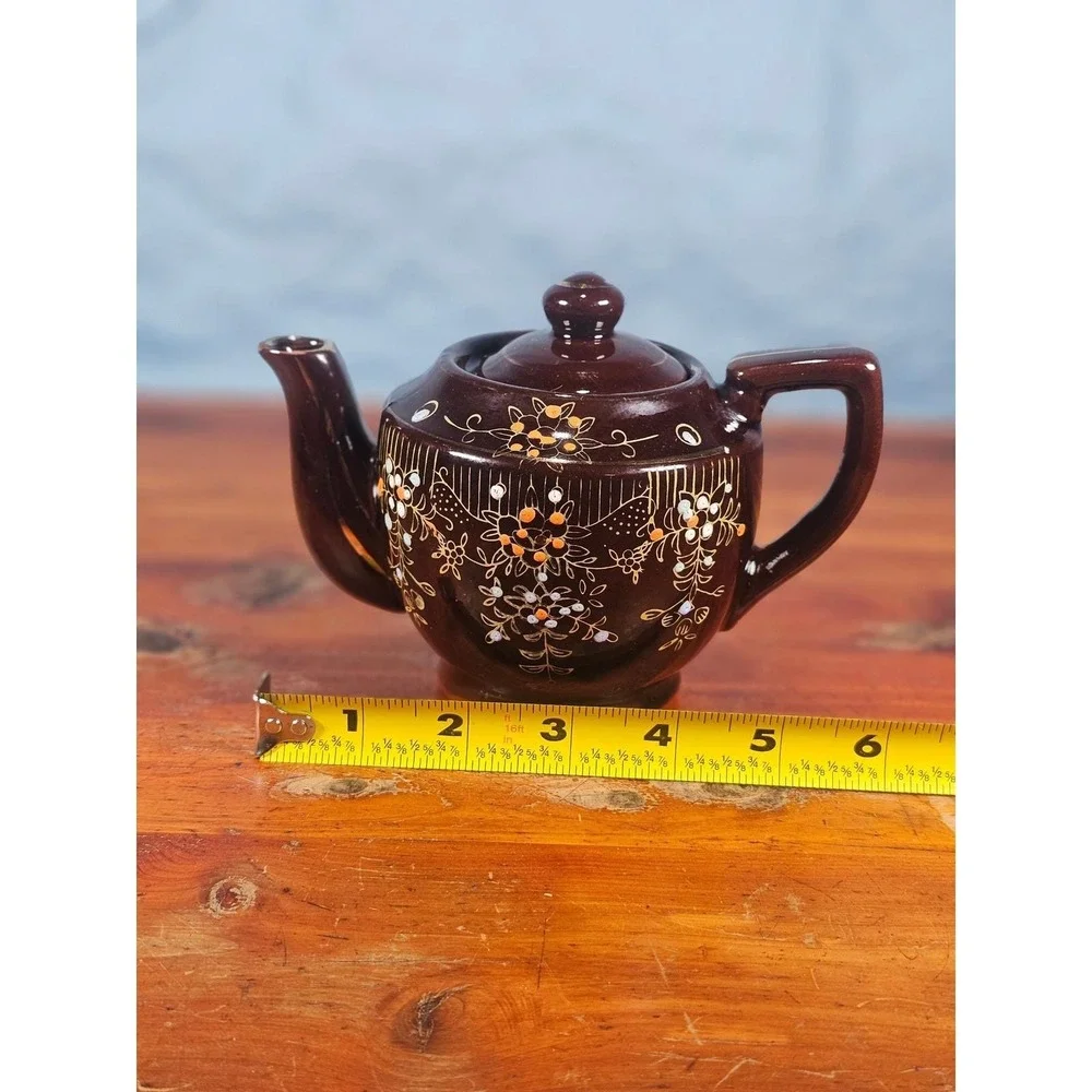 Vintage Made in Japan Brown Floral Ceramic Teapot Decorative Cottage Decor